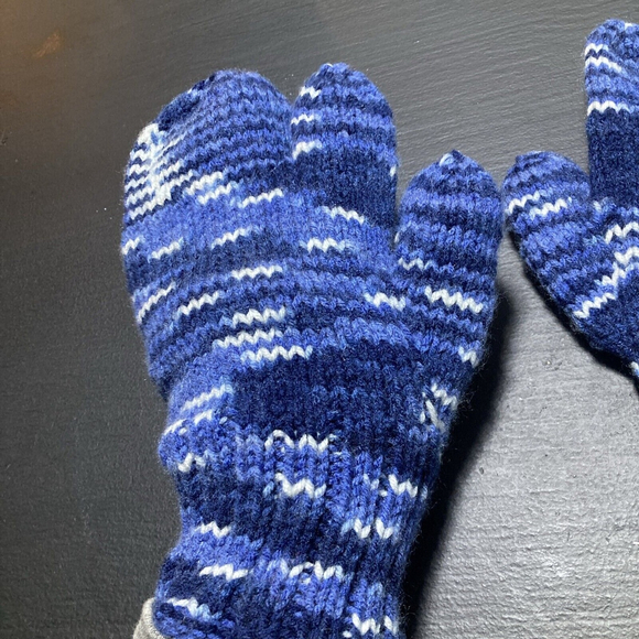 Wool Hand Made Knit Trigger Finger Mittens Men’s And Women’s Blue Warm Winger - Picture 3 of 9